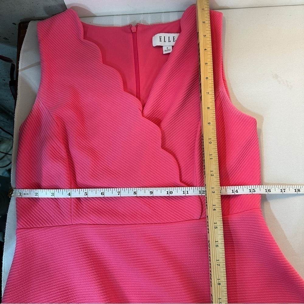 Elle hot Pink Sleeveless V-Neck A-Line Cocktail Dress scalloped size 6 vacay - Picture 8 of 10